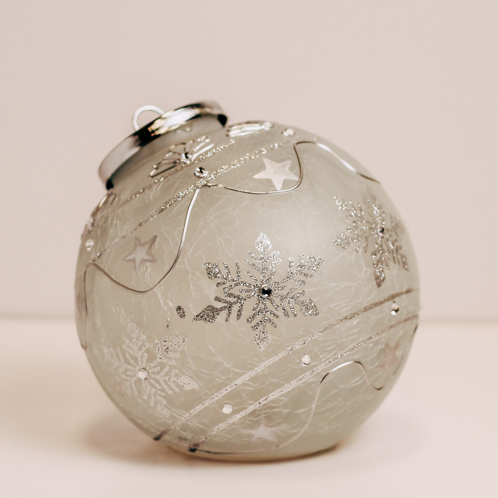 Silver Stars & Snowflakes - Crackle Glass Ornament