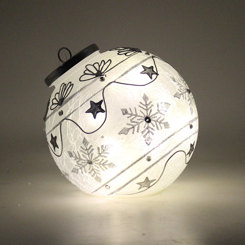 Silver Stars & Snowflakes - Crackle Glass Ornament