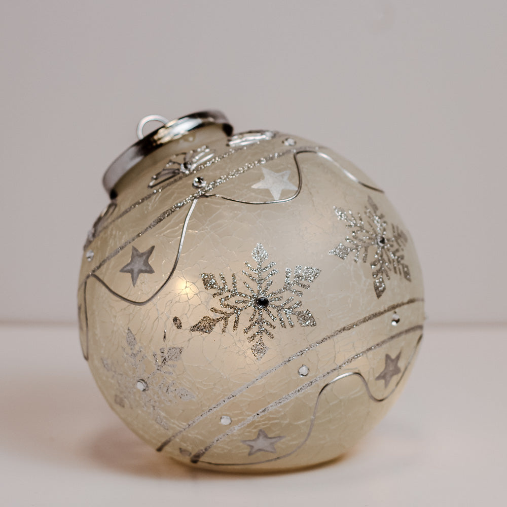 Silver Stars & Snowflakes - Crackle Glass Ornament