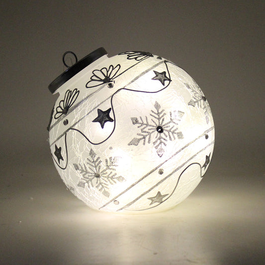 Silver Stars & Snowflakes - Crackle Glass Ornament