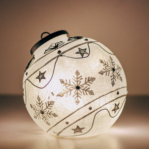 Silver Stars & Snowflakes - Crackle Glass Ornament