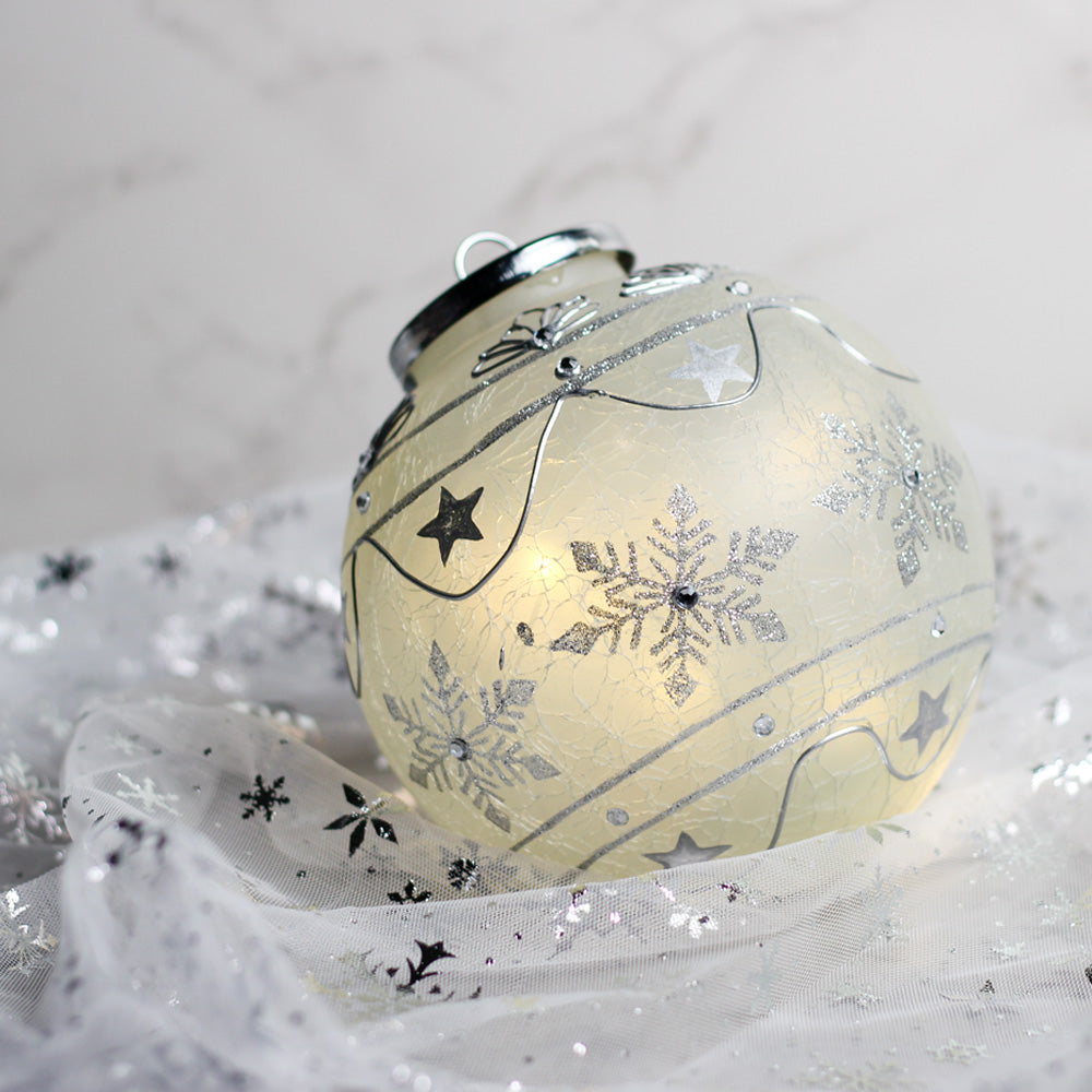 Silver Stars & Snowflakes - Crackle Glass Ornament