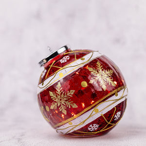 Red Striped Snowflake - Crackle Glass Ornament