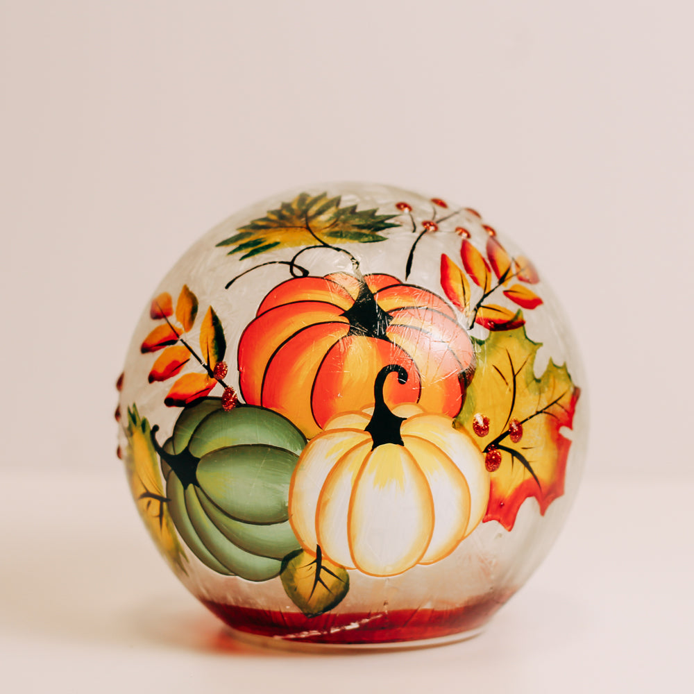 a cheerful giver Triple Pumpkin - Crackle Glass Orb
