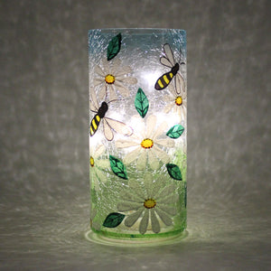 Blue Bumble Bees - Crackle Glass Pillar