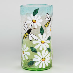 Blue Bumble Bees - Crackle Glass Pillar