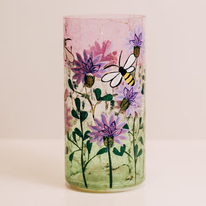 Purple Bumble Bees - Crackle Glass Pillar