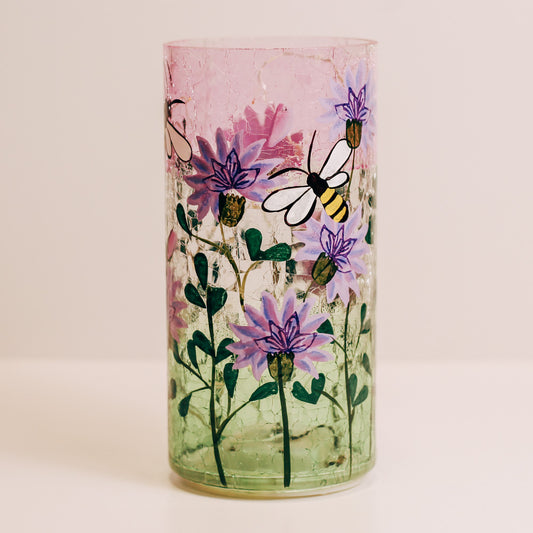 Purple Bumble Bees - Crackle Glass Pillar