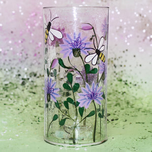 Purple Bumble Bees - Crackle Glass Pillar