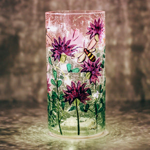 Purple Bumble Bees - Crackle Glass Pillar