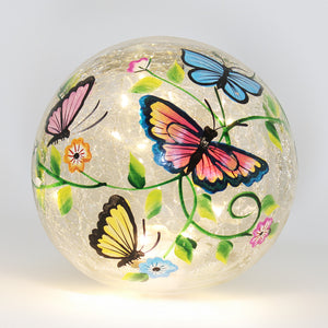 Floral Butterfly - Crackle Glass Orb