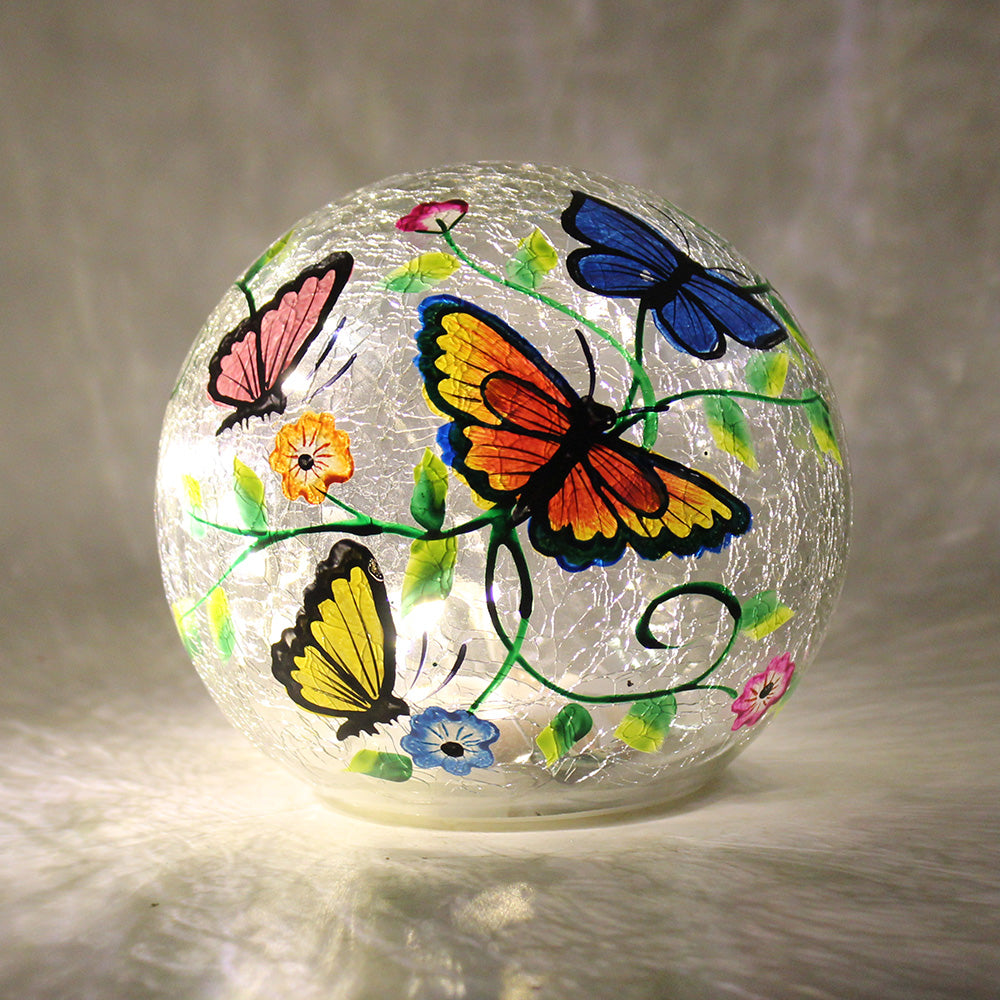 Floral Butterfly - Crackle Glass Orb