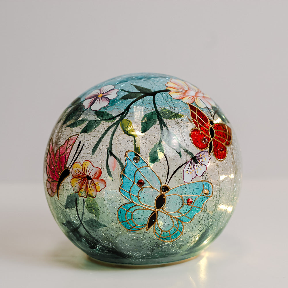 Blue Butterfly - Crackle Glass Orb