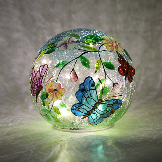 Blue Butterfly - Crackle Glass Orb