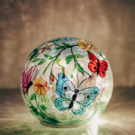 Blue Butterfly - Crackle Glass Orb