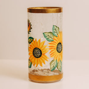 Sunflower - Crackle Glass Pillar