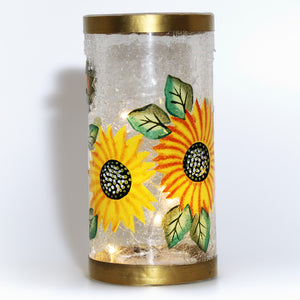 Sunflower - Crackle Glass Pillar