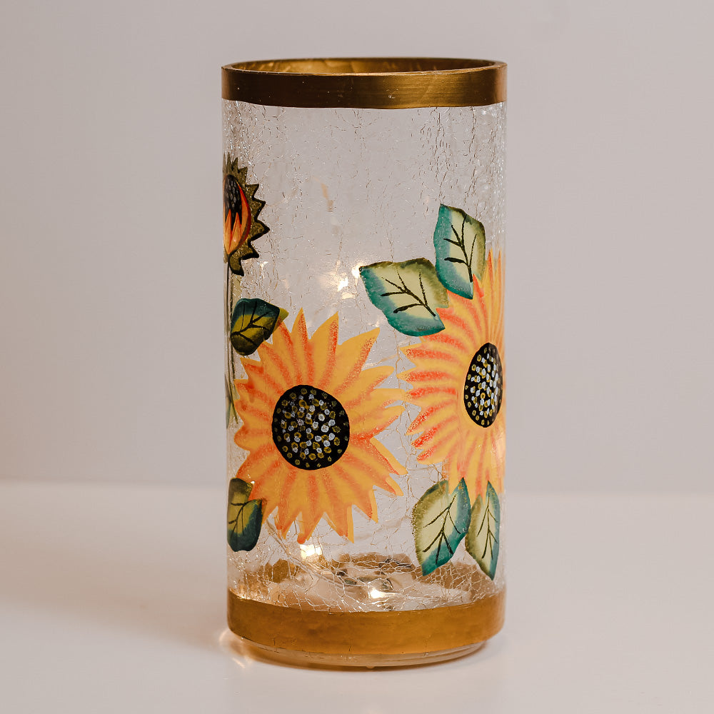 Sunflower - Crackle Glass Pillar