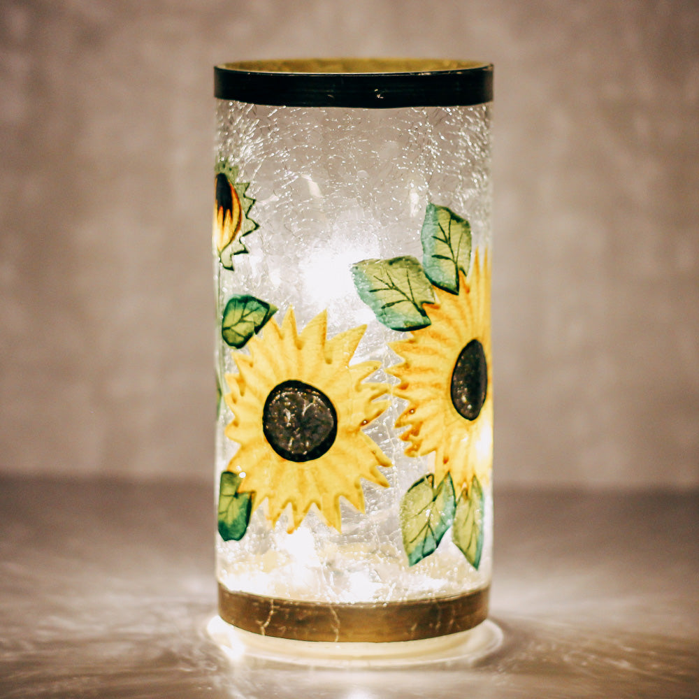 Sunflower - Crackle Glass Pillar