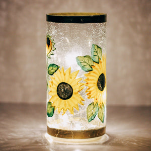 Sunflower - Crackle Glass Pillar