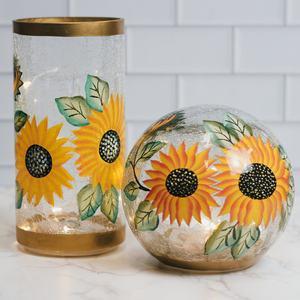 Sunflower - Crackle Glass Pillar