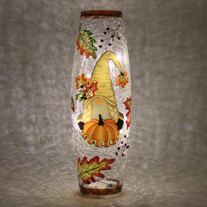 Fall Gnome - Crackle Glass Vase