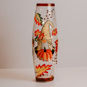 Fall Gnome - Crackle Glass Vase