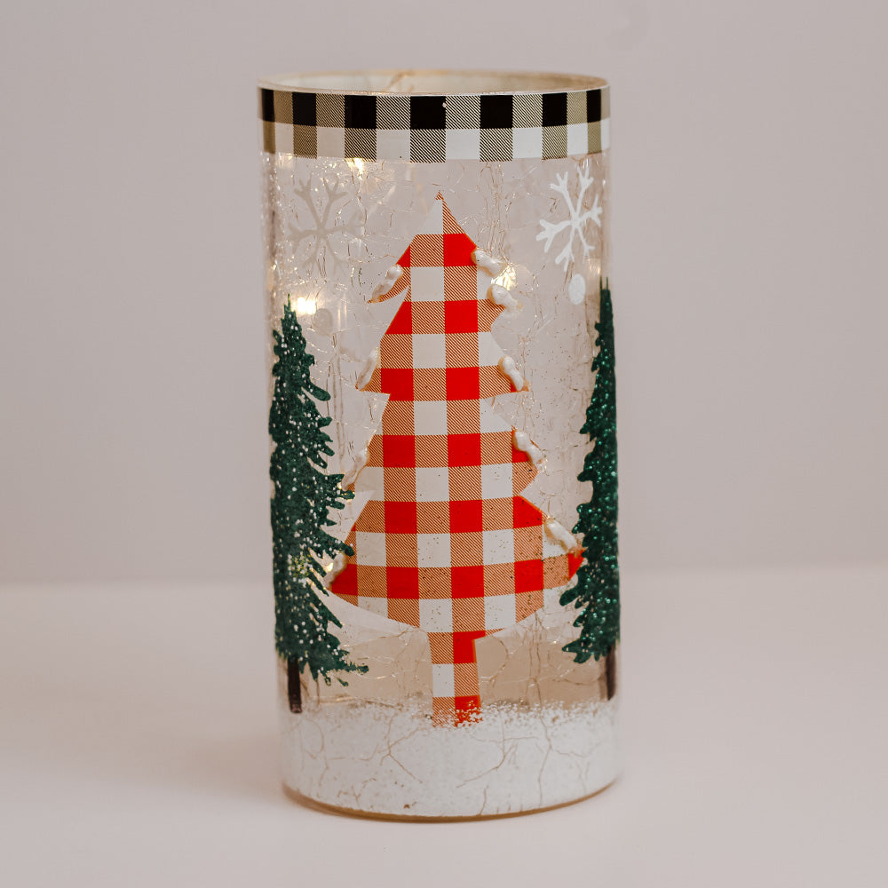 Plaid Tree - Crackle Glass Pillar