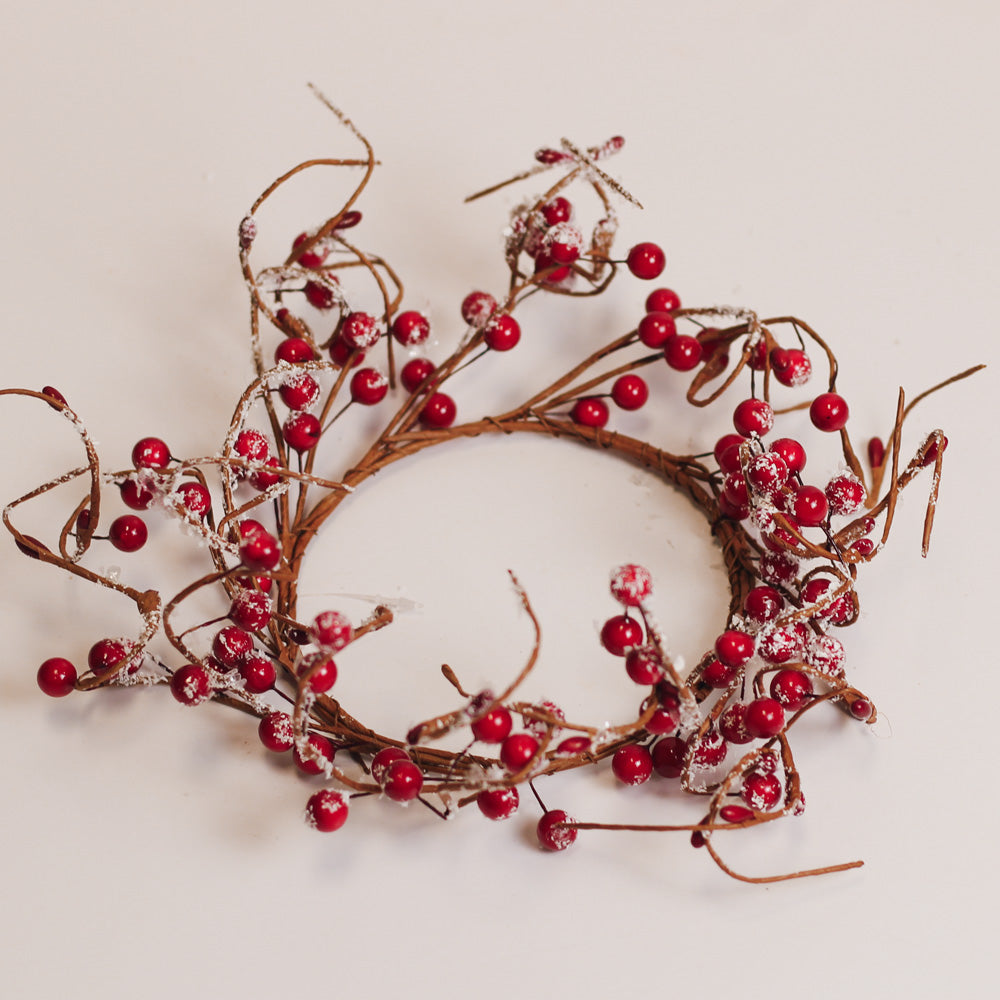 Snowy Cranberry Branch - Candle Ring