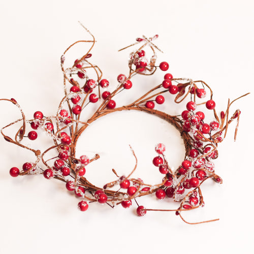 Snowy Cranberry Branch - Candle Ring