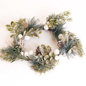 Flocked Snowballs & Spruce - Candle Ring