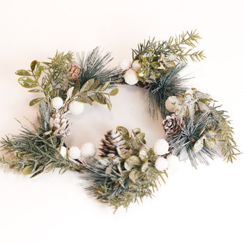 Flocked Snowballs & Spruce - Candle Ring