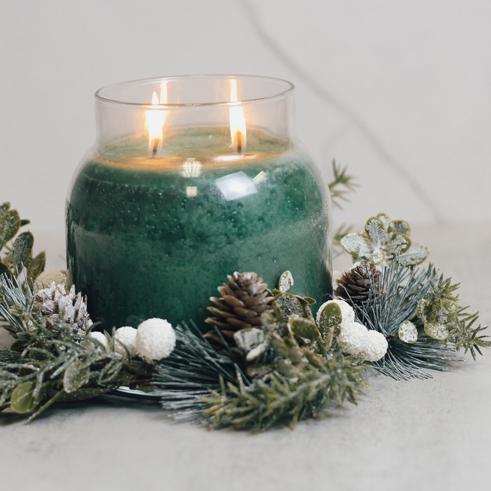 Flocked Snowballs & Spruce - Candle Ring