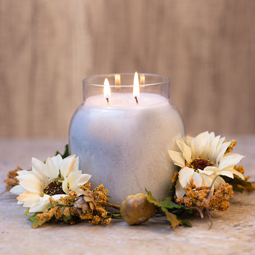 White Sunflower Pumpkin Fall Candle Ring A Cheerful Giver