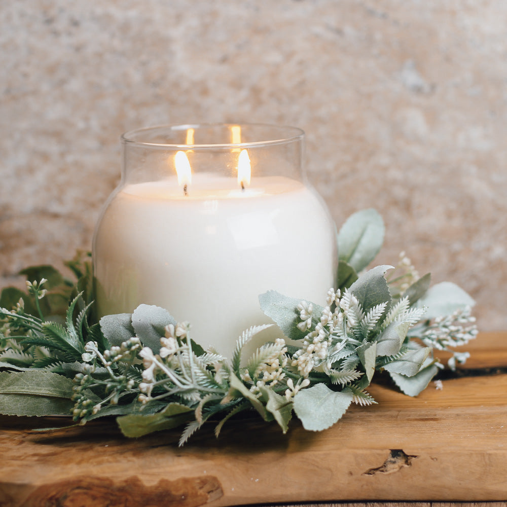 Winter Greens & Snow Dust - Candle Ring