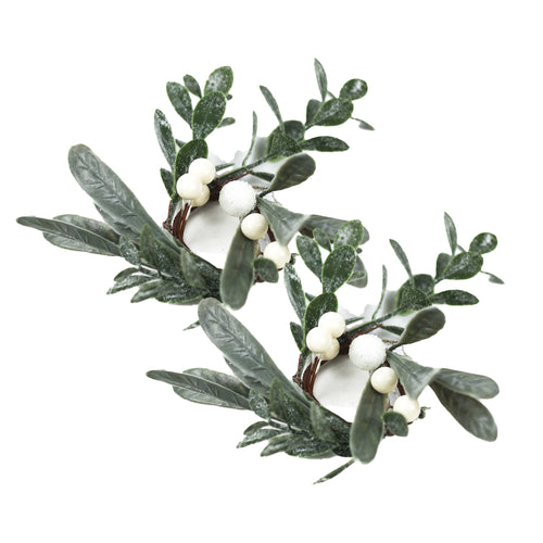 White Berry & Leaves - Taper Candle Rings (Set of 2)