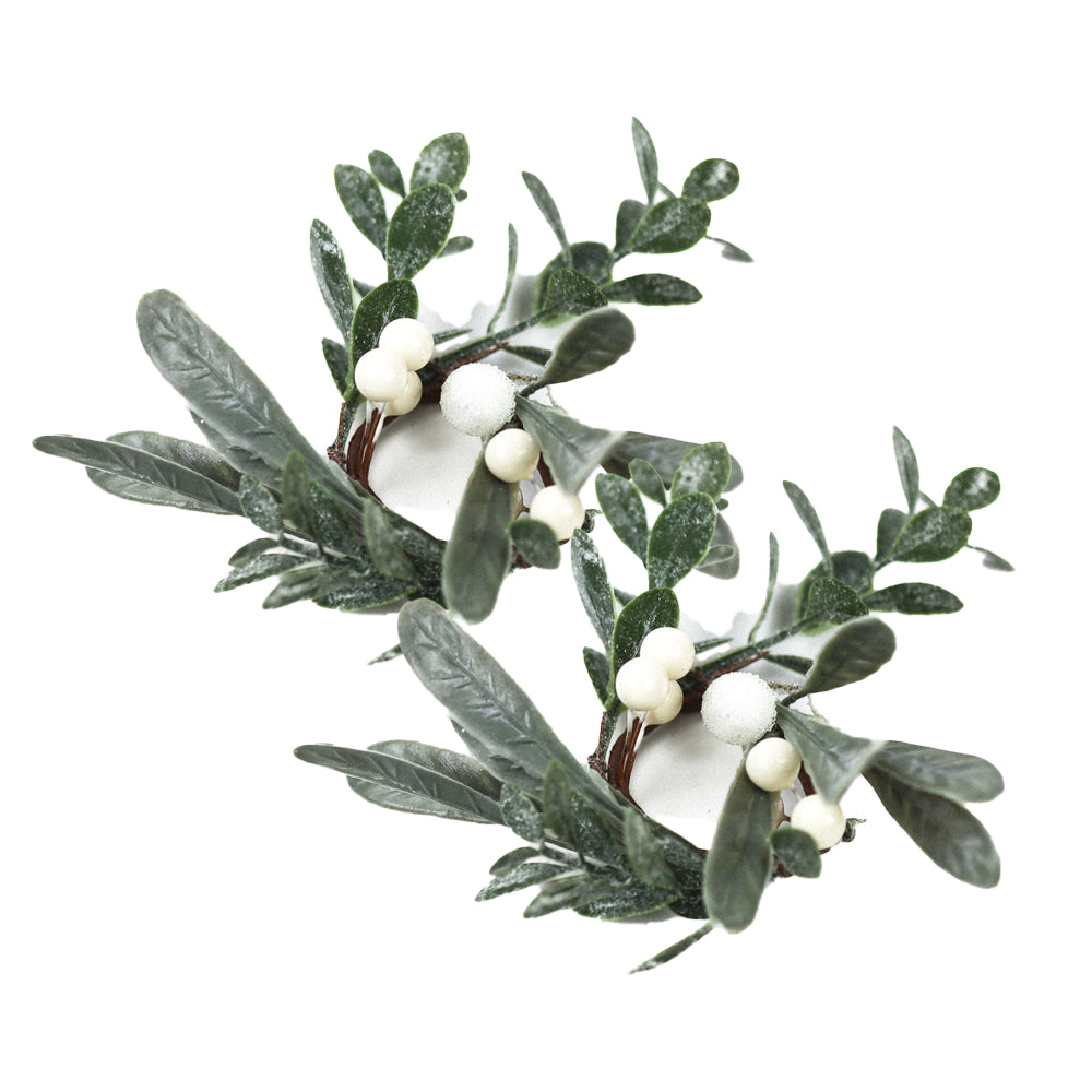 White Berry & Leaves - Taper Candle Rings (Set of 2)