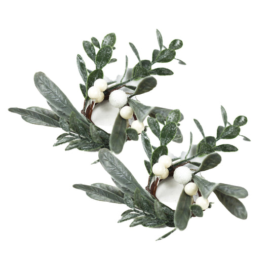 White Berry & Leaves - Taper Candle Rings (Set of 2)