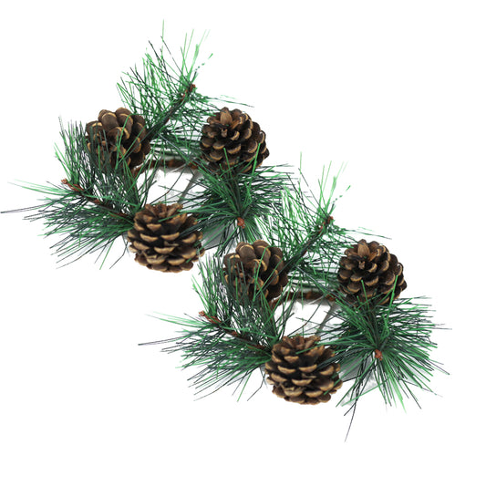 Pine Needles & Cones - Taper Candle Rings (Set of 2)