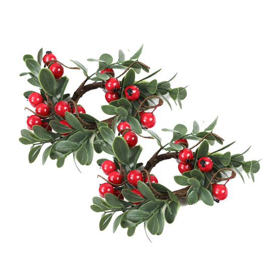 Cranberry Branch - Taper Candle Rings (Set of 2)