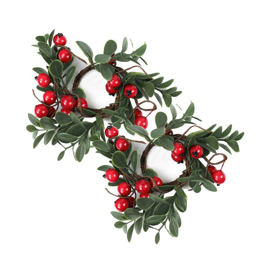 Cranberry Branch - Taper Candle Rings (Set of 2)