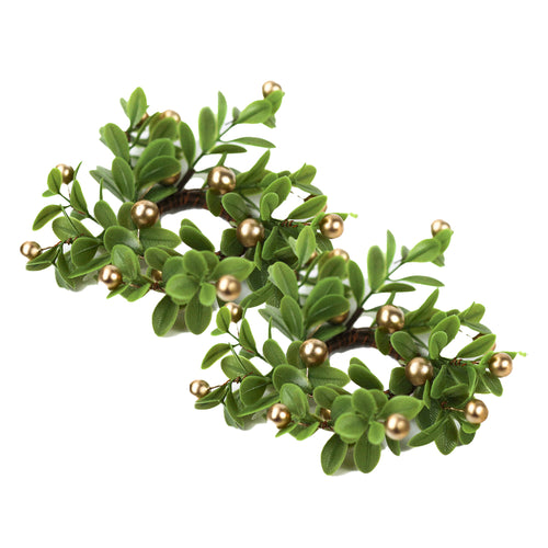 Gold Berries & Leaves - Taper Candle Rings (Set of 2)