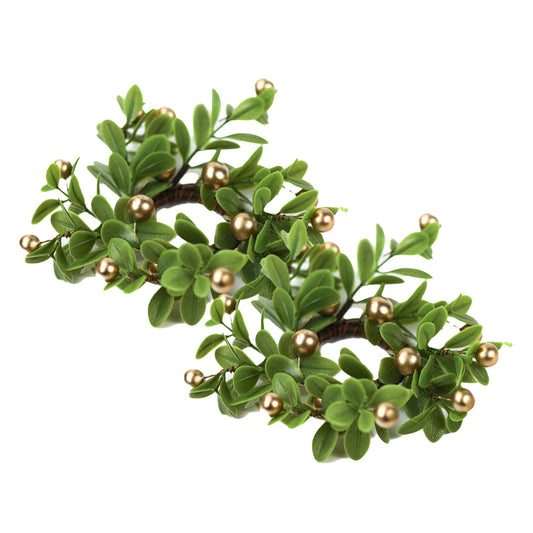 Gold Berries & Leaves - Taper Candle Rings (Set of 2)