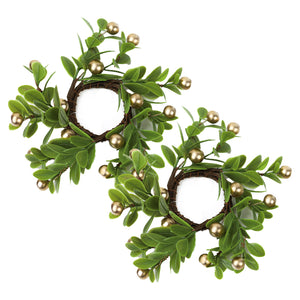 Gold Berries & Leaves - Taper Candle Rings (Set of 2)