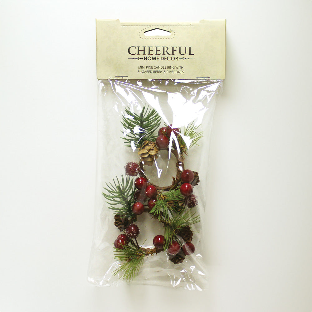 Pine with Sugared Berry & Pinecones - Mini Candle Rings