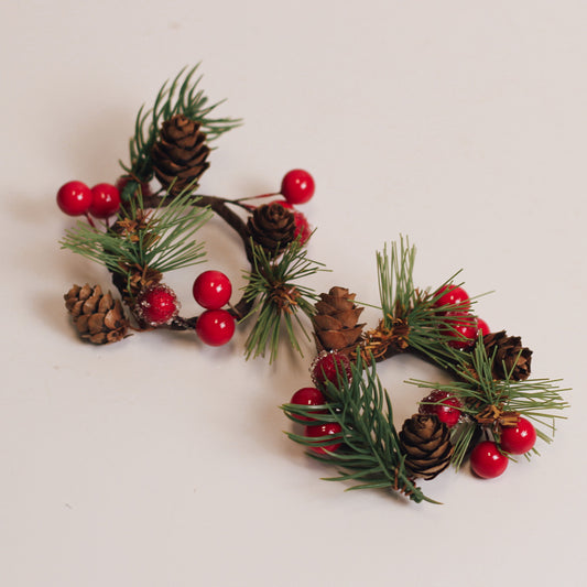 Pine with Sugared Berry & Pinecones - Mini Candle Rings