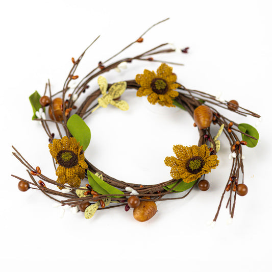 Burlap Sunflower with Bee - Candle Ring