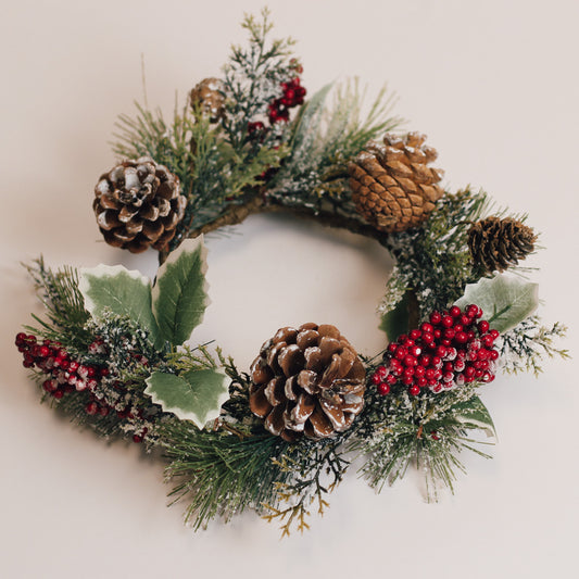 Frosted Pine with Berry - Candle Ring