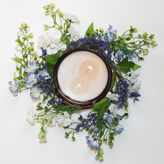 Periwinkle & White Flowers - Candle Ring