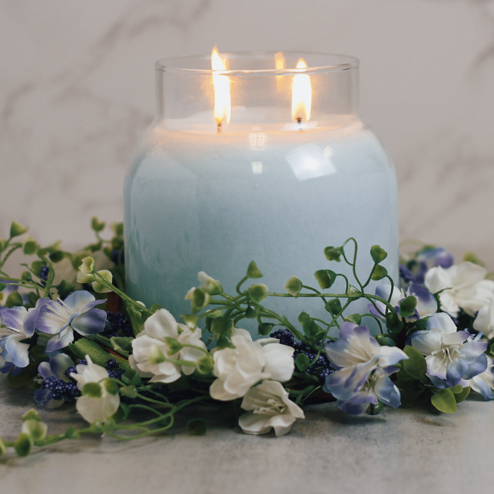 Periwinkle & White Flowers - Candle Ring